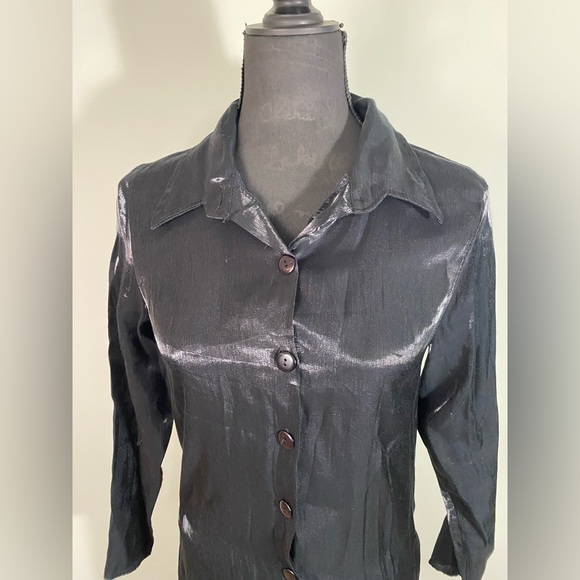 Vintage Y2K 90s button up collar dress shimmer metallic - Picture 4 of 8